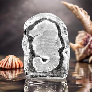 VTG Sea Horse Paper Weight Frosted Glass Sculpture Aquamarine Sealife Art Glass